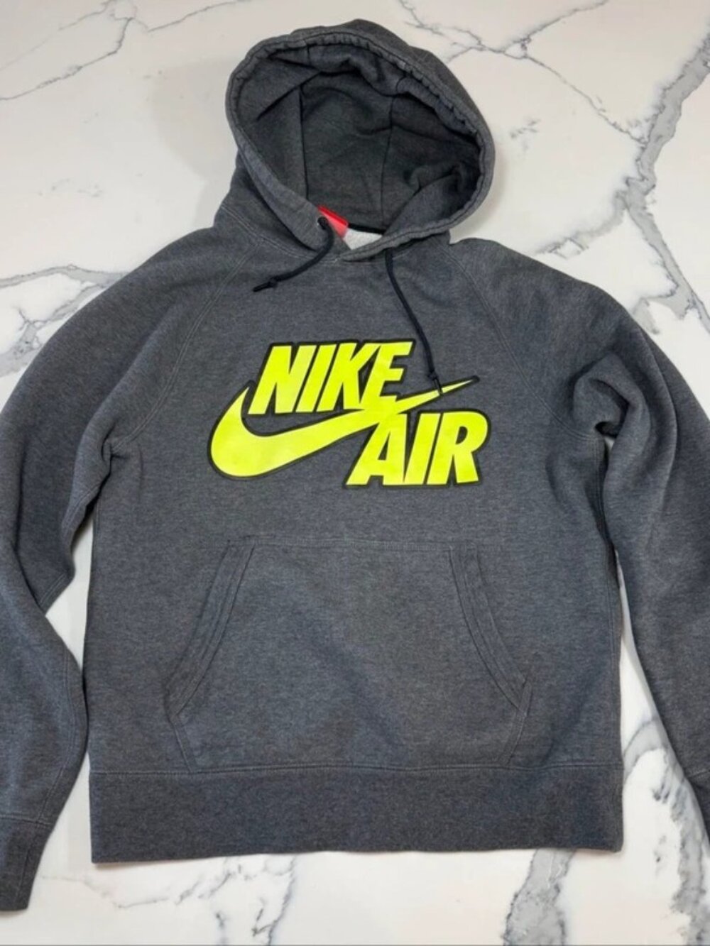Nike Air Gray Pullover Hoodie Neon Yellow Graphic S